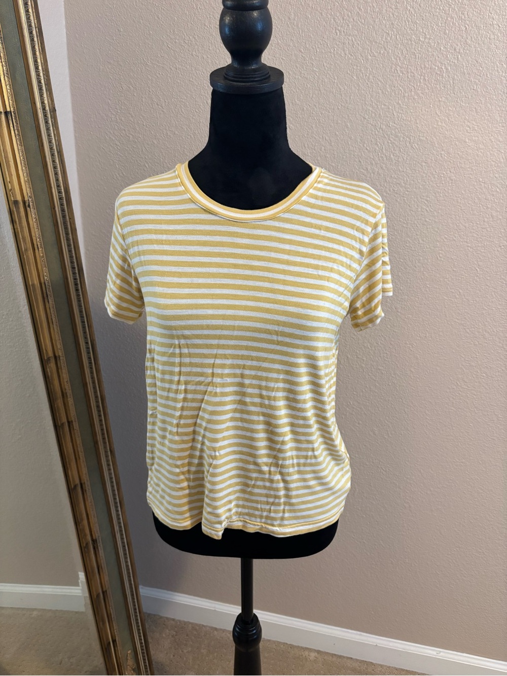 Splendid Yellow and White Striped Short Sleeve Crew Tee